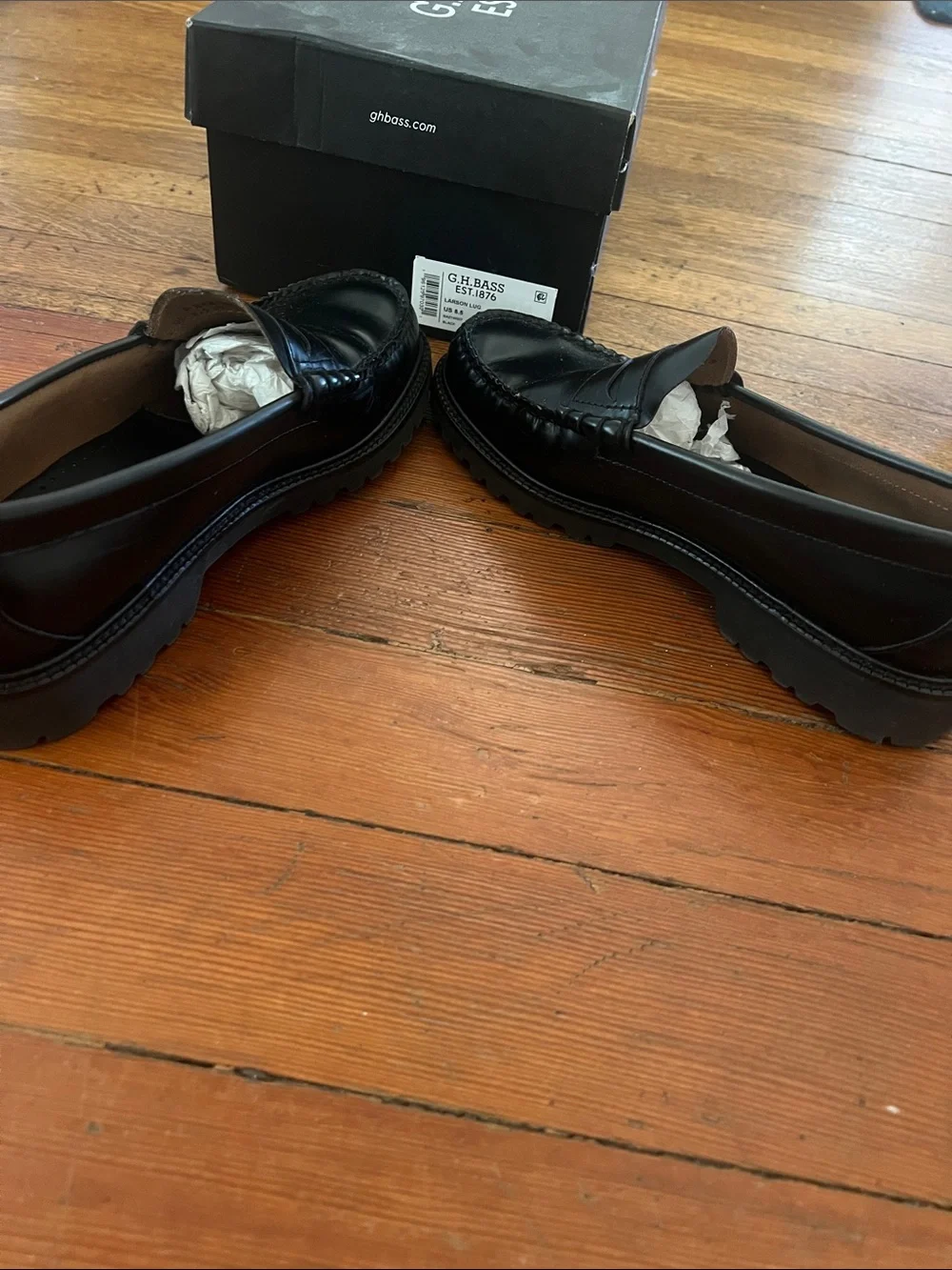 G.H. Bass & Co. Black Larson Lug Penny Loafers